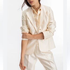 Vintage Pink Tartan Elegant Cream Fitted Blazer Size 2 Cotton Blend